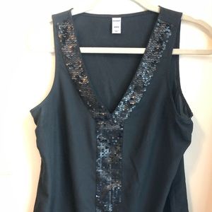 Black sheer/sequence tank top
